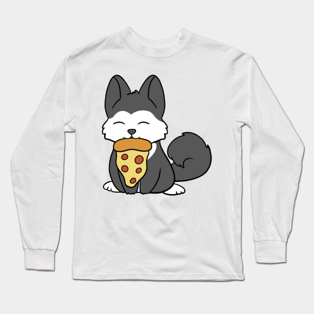 Husky eating a pizza Long Sleeve T-Shirt by BiscuitSnack